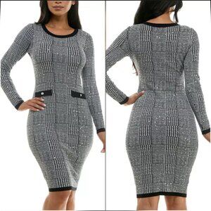 NWT BCX Sequin Plaid Midi Bodycon Sweater Dress - (S)